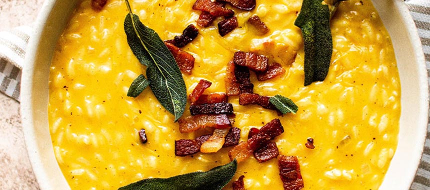 Pumpkin Risotto with Bacon, Gouda, and Sage